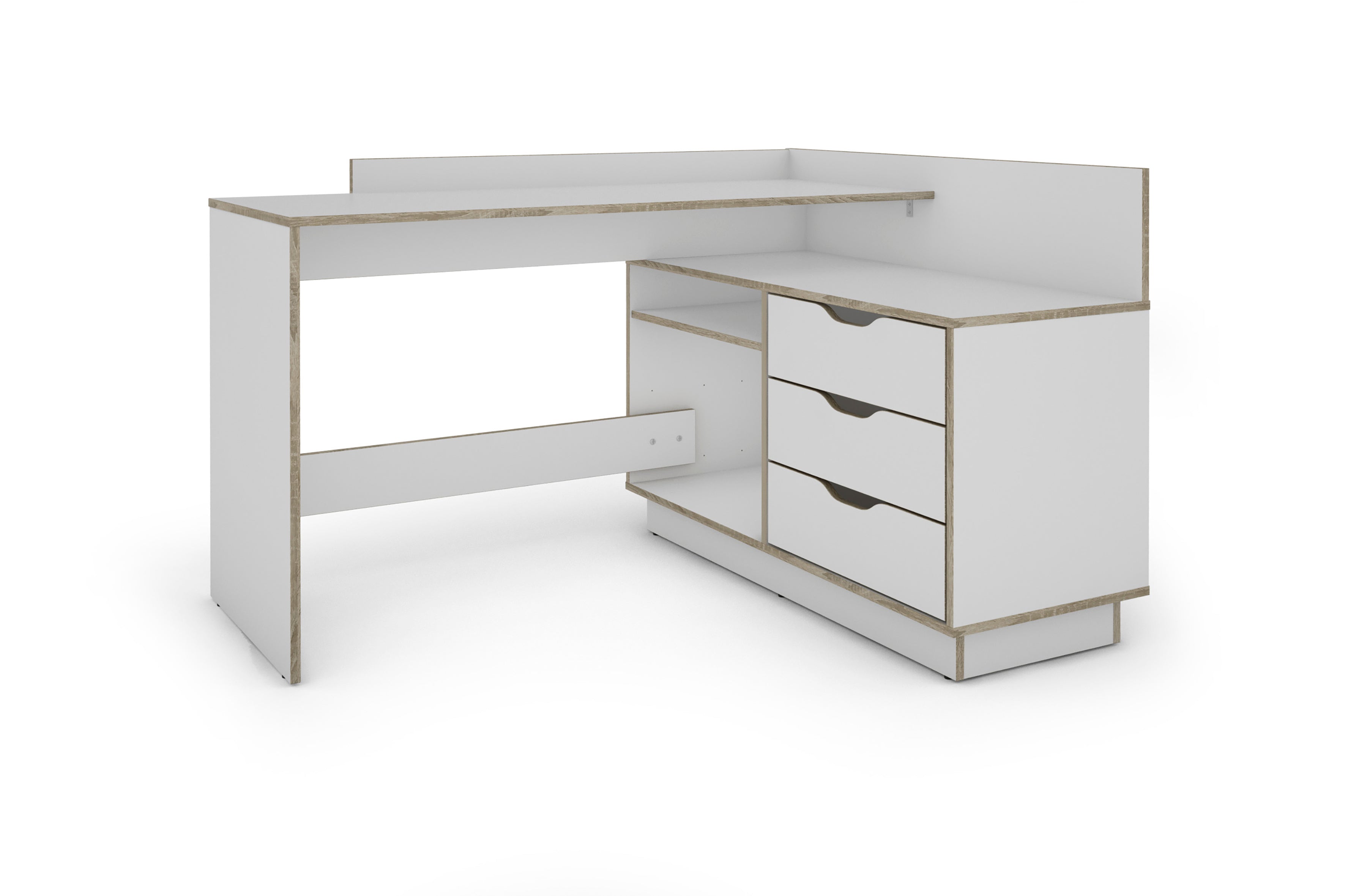 Winkelschreibtisch BELFAST / Rechts oder Links montierbar / 3 Schubkästen / Anthrazit, Weiß-Anthrazit, Artisan Eiche (Eiche-Optik) oder Old Wood (Altholz-Optik) /Bürotisch / Eckschreibtisch / Schreibtisch / B 129, H 83,5, T 105 cm