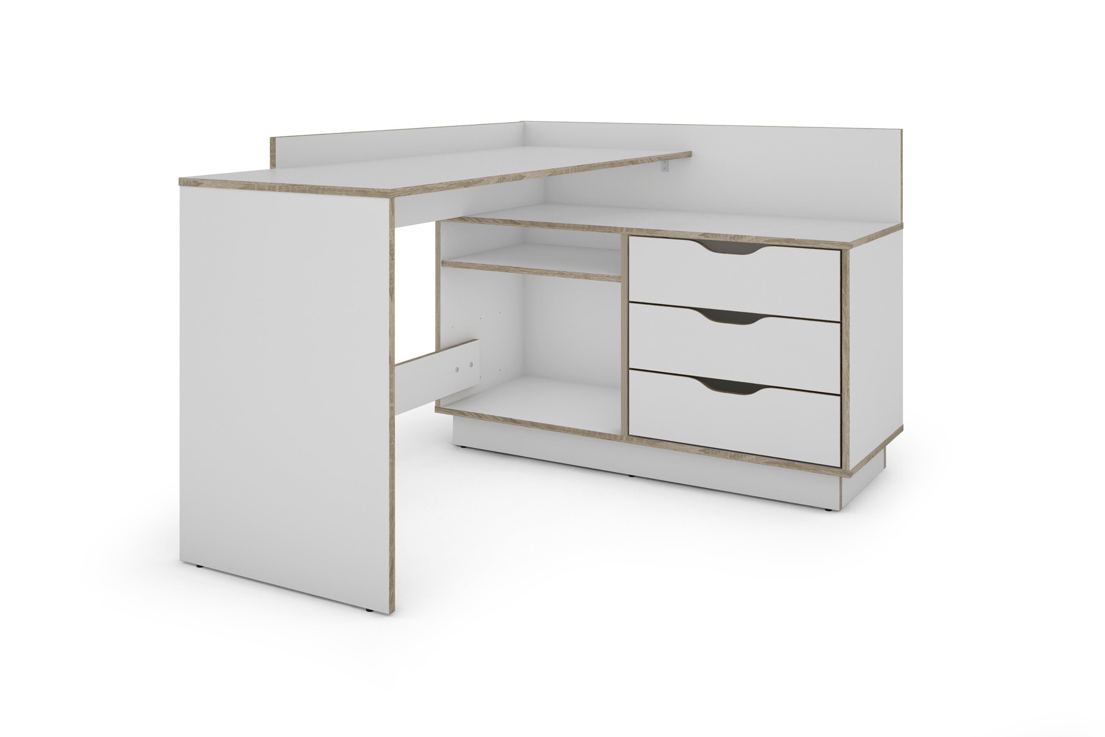 Winkelschreibtisch BELFAST / Rechts oder Links montierbar / 3 Schubkästen / Anthrazit, Weiß-Anthrazit, Artisan Eiche (Eiche-Optik) oder Old Wood (Altholz-Optik) /Bürotisch / Eckschreibtisch / Schreibtisch / B 129, H 83,5, T 105 cm