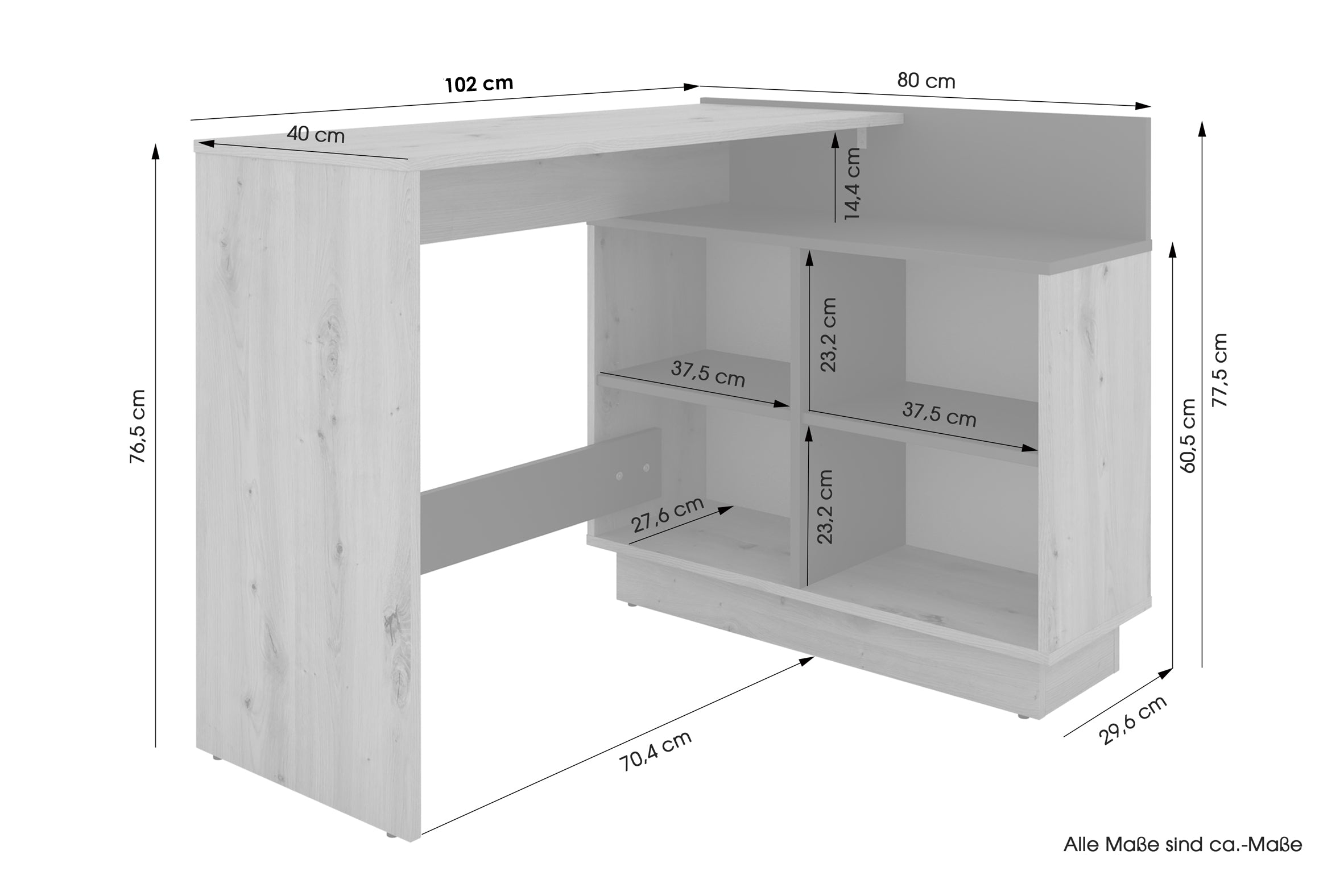 Schreibtisch BERNI / Gaming-Tisch in weiß oder Artisan Eiche (Eiche-Optik) mit graphit / Mit viel Stauraum und großer Tischplatte / Computer-Tisch / PC / Arbeits-Tisch / rechts-links montierbar / B 102, H 77,5, T 80 cm