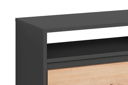 TV-Board BLACKWOOD / Lowboard Anthrazit mit Absetzung in Artisan Eiche / Fernsehtisch mit 2 Klappen und 1 Tür / B 190, H 58, T 38 cm