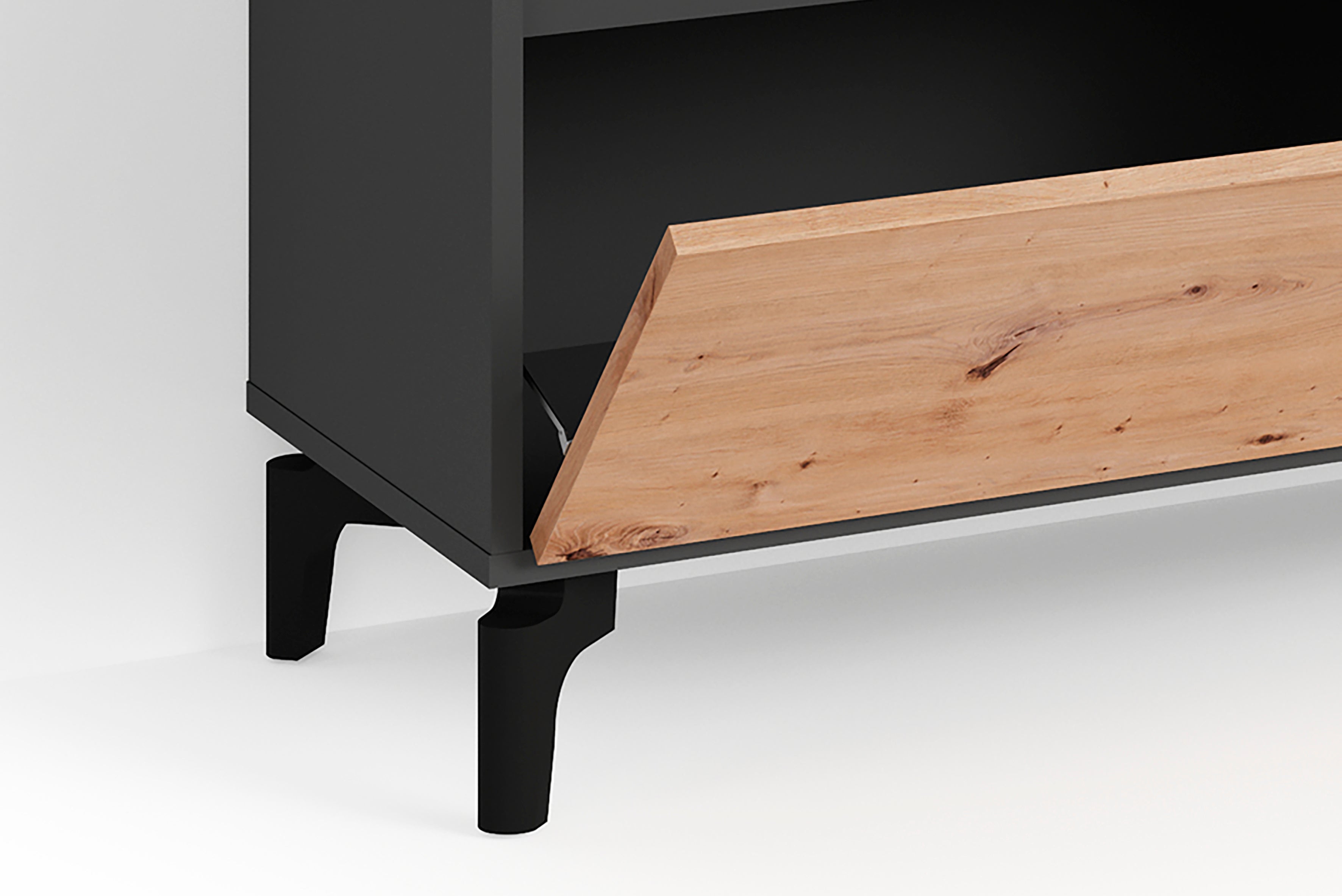 TV-Board BLACKWOOD / Lowboard Anthrazit mit Absetzung in Artisan Eiche / Fernsehtisch mit 2 Klappen und 1 Tür / B 190, H 58, T 38 cm