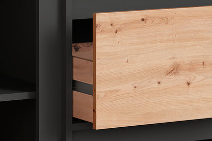 Sideboard BLACKWOOD / Anthrazit mit Absetzung in Artisan Eiche / Kommode mit 2 Türen, 2 Schubkästen und 1 Fach / B 180, H 92, T 38 cm
