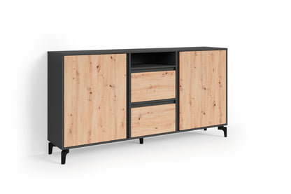 Sideboard BLACKWOOD / Anthrazit mit Absetzung in Artisan Eiche / Kommode mit 2 Türen, 2 Schubkästen und 1 Fach / B 180, H 92, T 38 cm