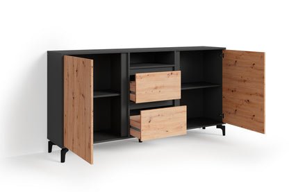 Sideboard BLACKWOOD / Anthrazit mit Absetzung in Artisan Eiche / Kommode mit 2 Türen, 2 Schubkästen und 1 Fach / B 180, H 92, T 38 cm