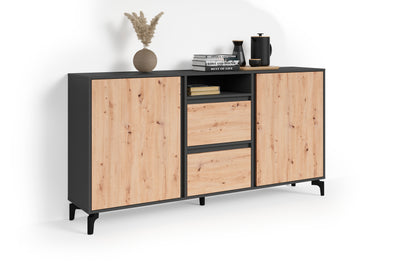 Sideboard BLACKWOOD / Anthrazit mit Absetzung in Artisan Eiche / Kommode mit 2 Türen, 2 Schubkästen und 1 Fach / B 180, H 92, T 38 cm