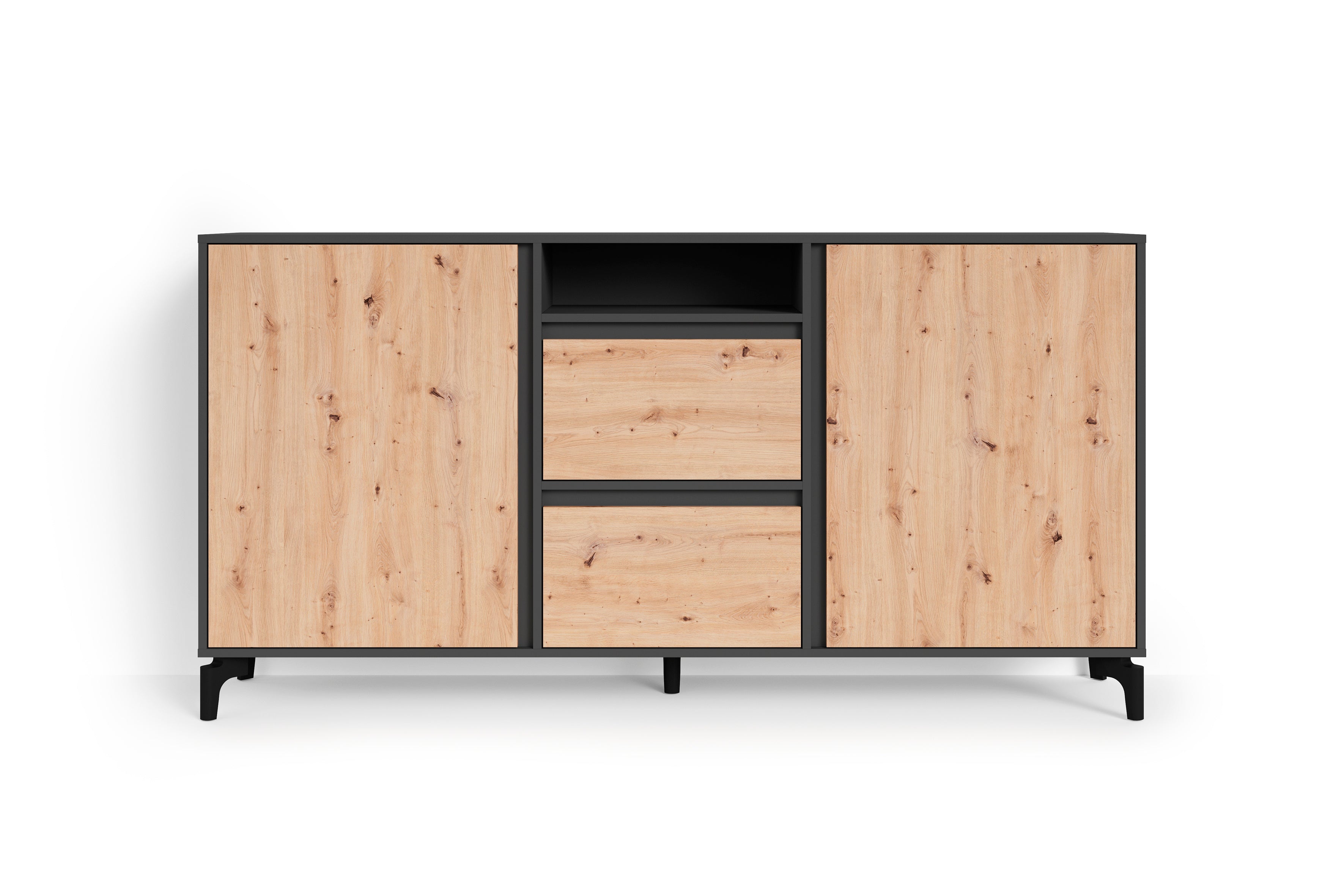 Sideboard BLACKWOOD / Anthrazit mit Absetzung in Artisan Eiche / Kommode mit 2 Türen, 2 Schubkästen und 1 Fach / B 180, H 92, T 38 cm