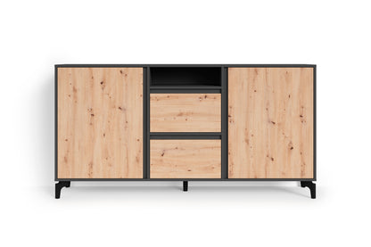 Sideboard BLACKWOOD / Anthrazit mit Absetzung in Artisan Eiche / Kommode mit 2 Türen, 2 Schubkästen und 1 Fach / B 180, H 92, T 38 cm