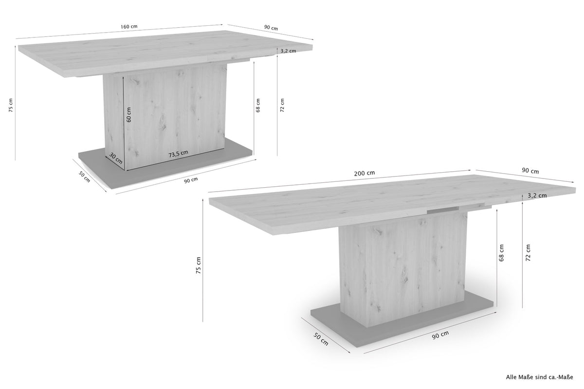 Esstisch Athen 160 cm mit Auszug Old Wood Optik 