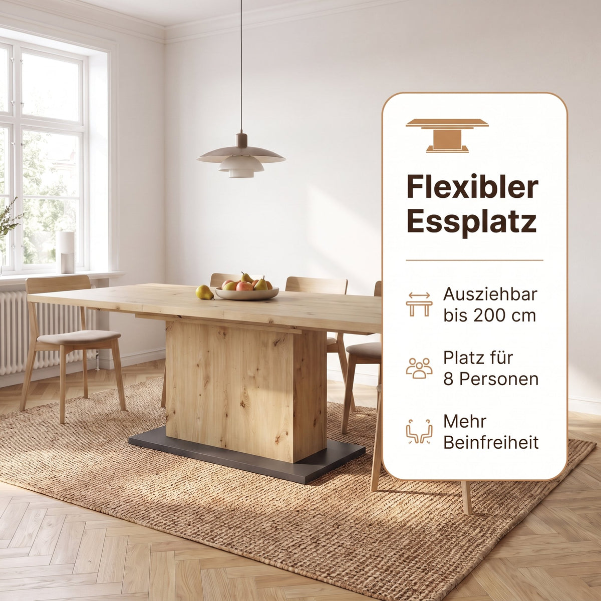 Esstisch Athen 160 cm mit Auszug Artisan Eiche Optik 