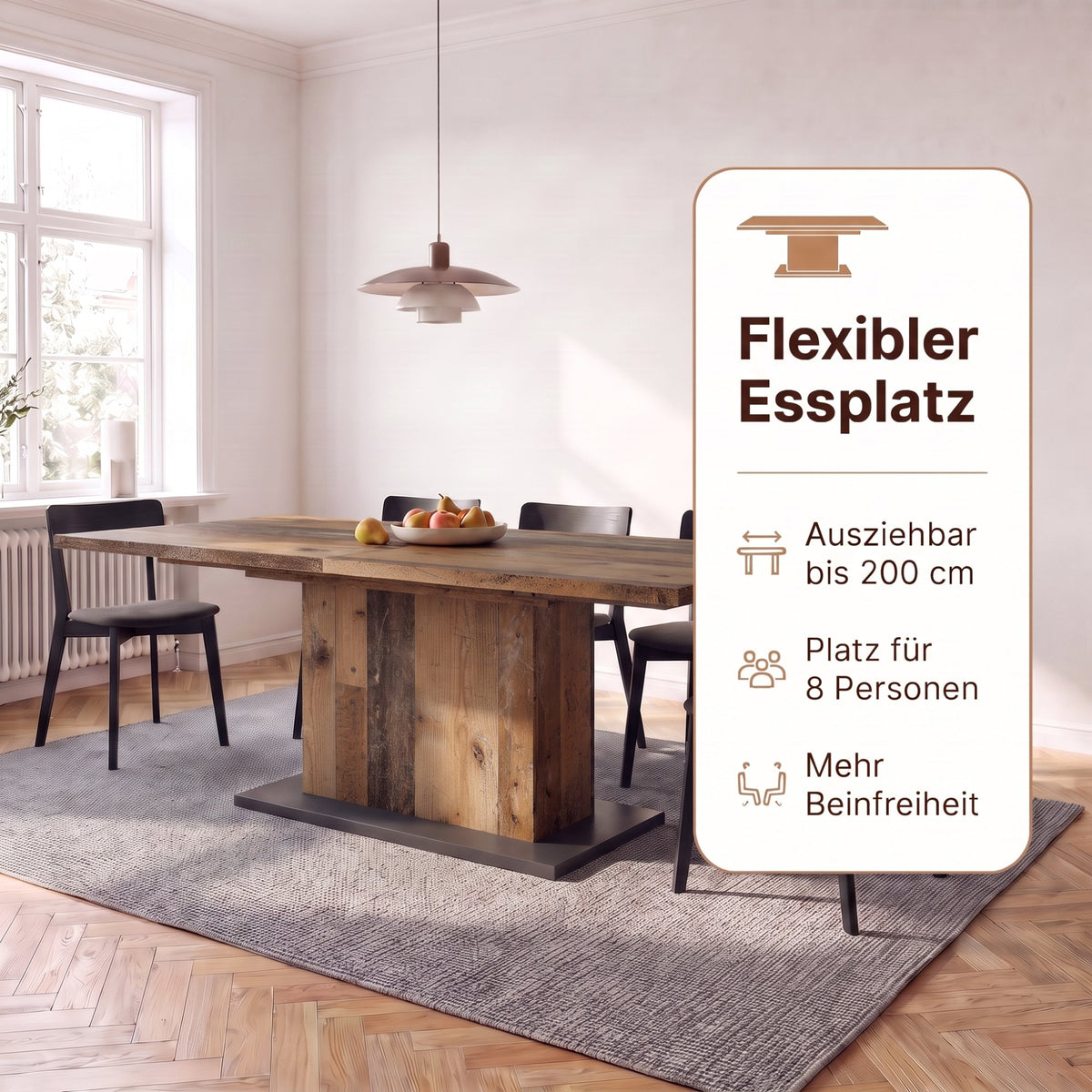 Esstisch Athen 160 cm mit Auszug Old Wood Optik 
