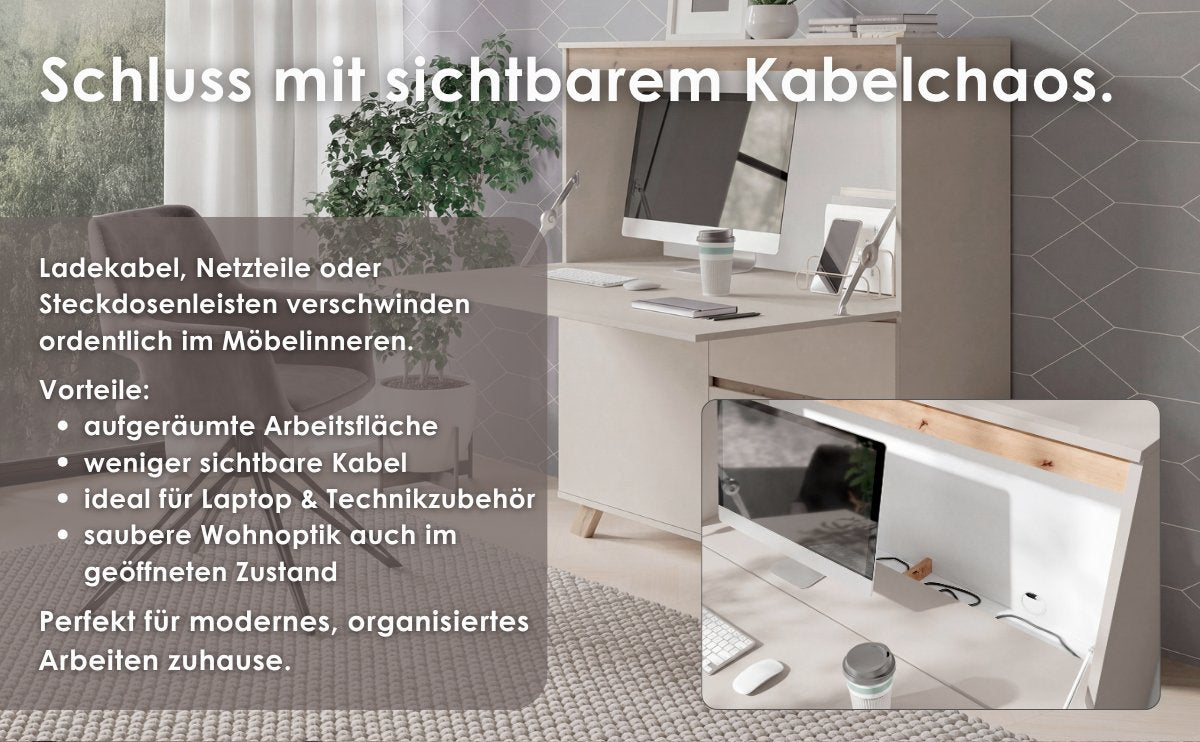 Sekretär VALENTIN in kaschmir/Artisan Eiche (Eiche-Optik) 