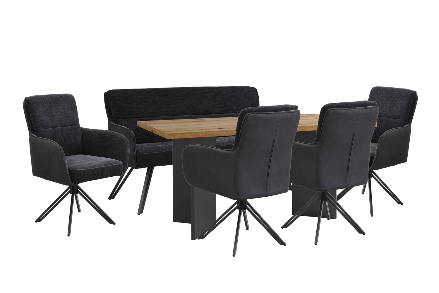 byLIVING Stuhl 2-er Set TINO / Bezug Webstoff-Mikrofaser in schwarz oder hellgrau, Gestell in schwarz / 360° drehbar / Esszimmerstuhl / Küchenstuhl / B 62 x H 94 x T 70 cm