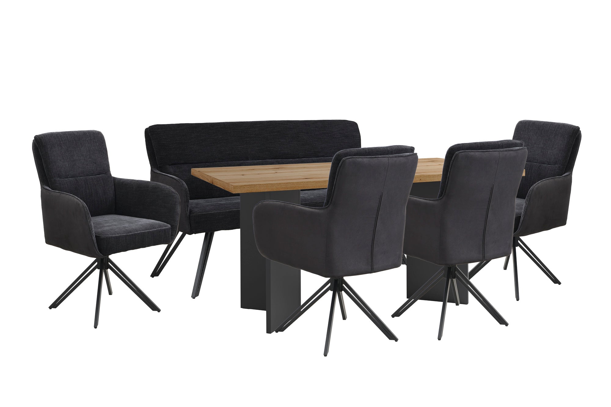 Stuhl 2-er Set TINO / Bezug Webstoff-Mikrofaser in schwarz oder hellgrau, Gestell in schwarz / 360° drehbar / Esszimmerstuhl / Küchenstuhl / B 62 x H 94 x T 70 cm