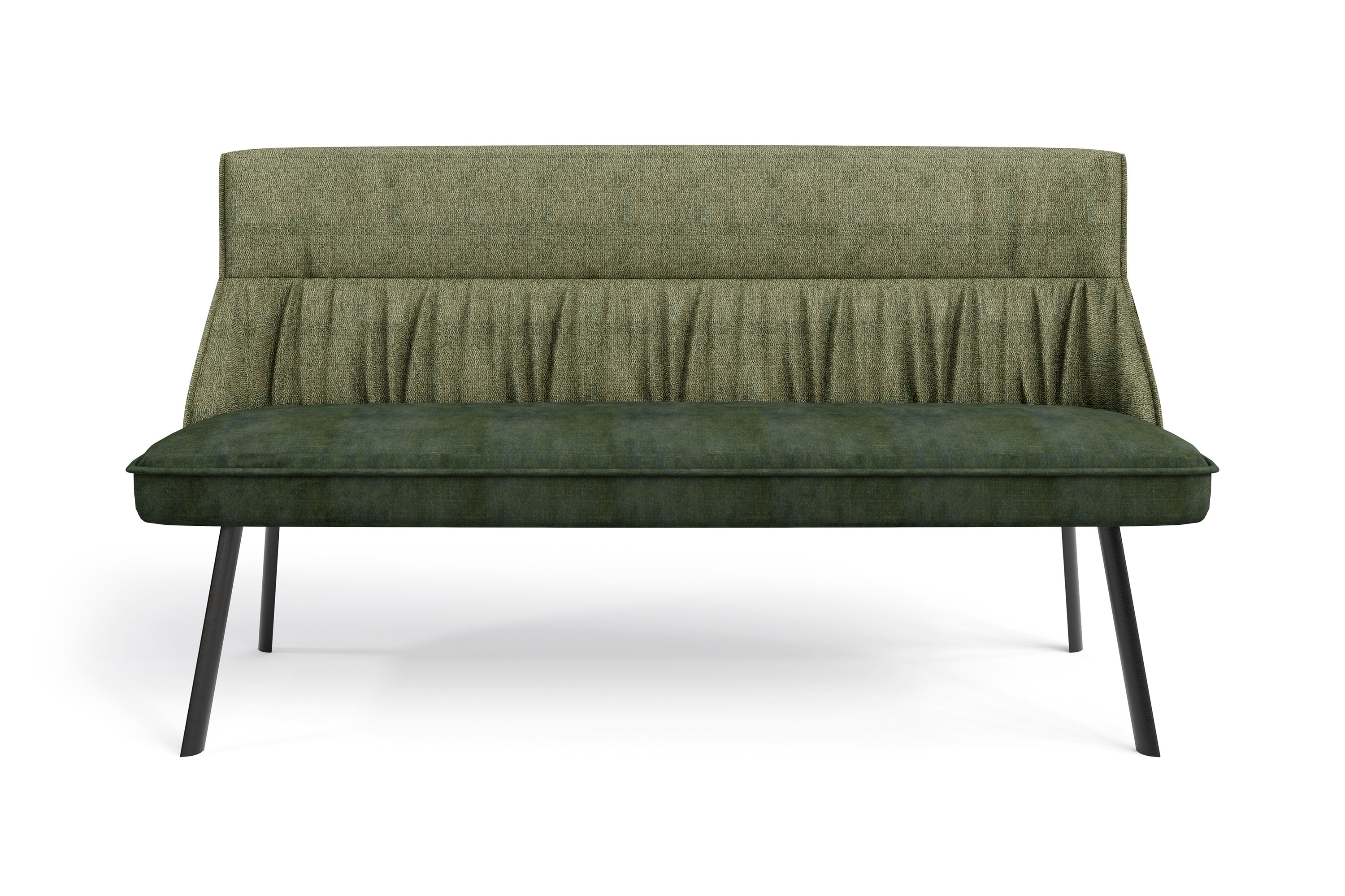 Bank CALIFORNIA / Rücken Webstoff anthrazit oder grün / Sitz Vintage-Velvet anthrazit oder grün mit Keder / Gestell Metall schwarz / Bank mit Rückenlehne / B 180, H 88, T 63 cm