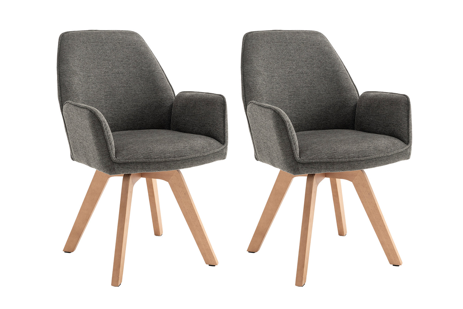 byLIVING Esszimmerstuhl 2er Set TONY / Webstoff hellgrau oder anthrazit / Gestell Buche natur in Eiche-Optik / Sitzschale 360° drehbar / Küchenstuhl / Wohnzimmerstuhl / B 57, H 89, T 61 cm