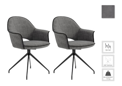 Esszimmerstuhl 2er Set DALLAS / Mikrofaser grau / Gestell Metall schwarz / Sitzschale 360° drehbar / Esszimmerstuhl / Wohnzimmerstuhl / B 63, H 87, T 56 cm