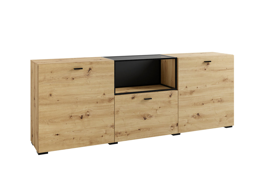 byLIVING Sideboard FRAME / Artisan Eiche (Eiche-Optik) / Fach mit Metallrahmen und Glasablage, verstellbare Böden / Anrichte / Kommode / Maße: B 200, H 75,5, T 37,5 cm