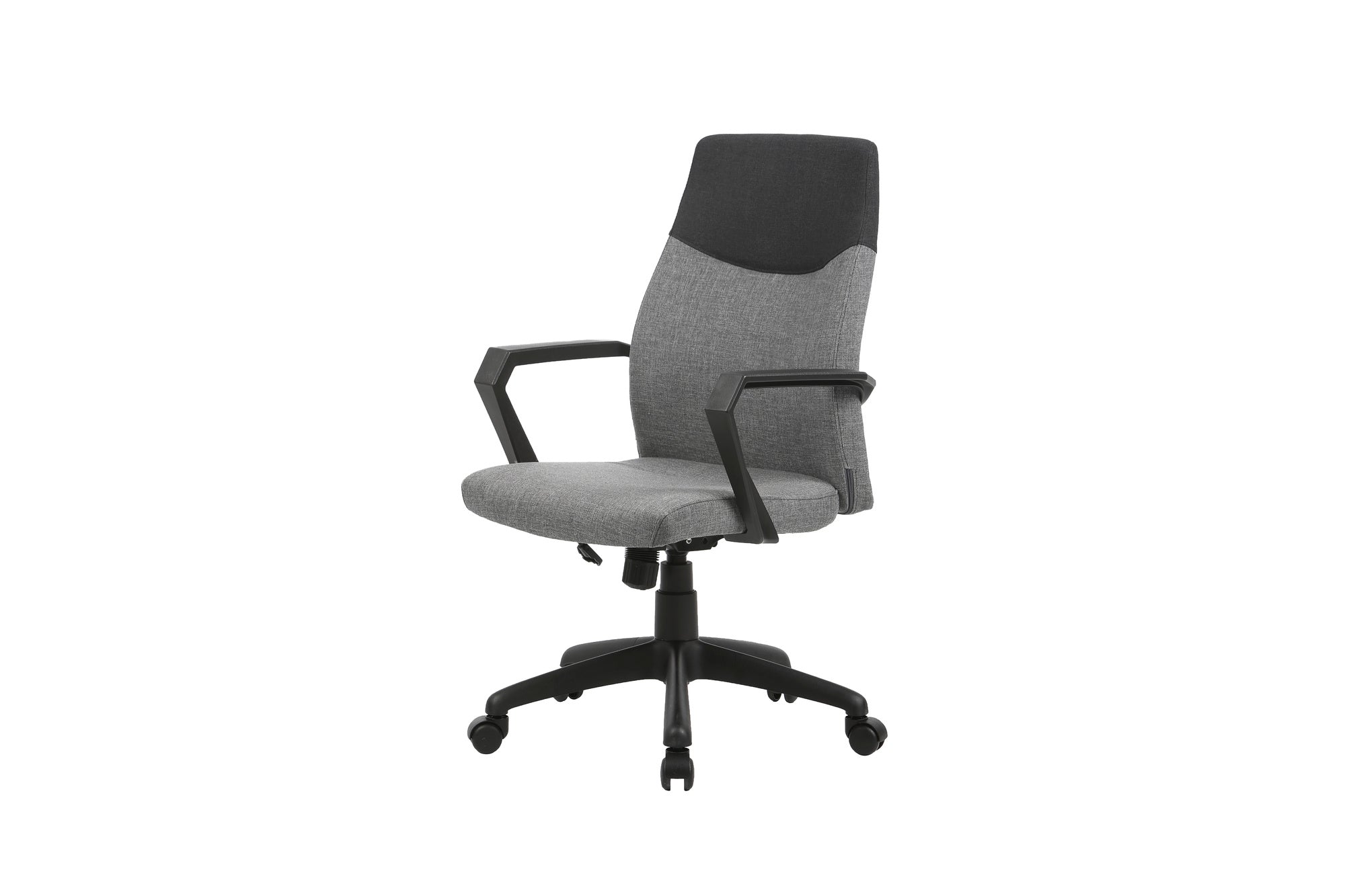 Chefsessel EDGY Chefsessel /Kunststoff schwarz /Bezug Webstoff grau /Wippmechanik /Sicherheitsklemmschutz /Sicherheitsrollen / B 58, H 99-106,5, T 56 cm