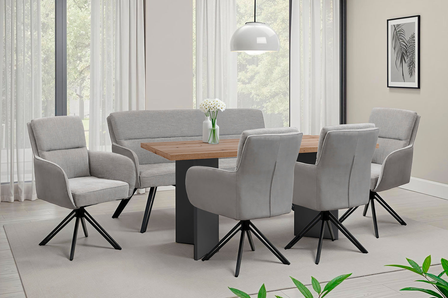 byLIVING Stuhl 2-er Set TINO / Bezug Webstoff-Mikrofaser in schwarz oder hellgrau, Gestell in schwarz / 360° drehbar / Esszimmerstuhl / Küchenstuhl / B 62 x H 94 x T 70 cm