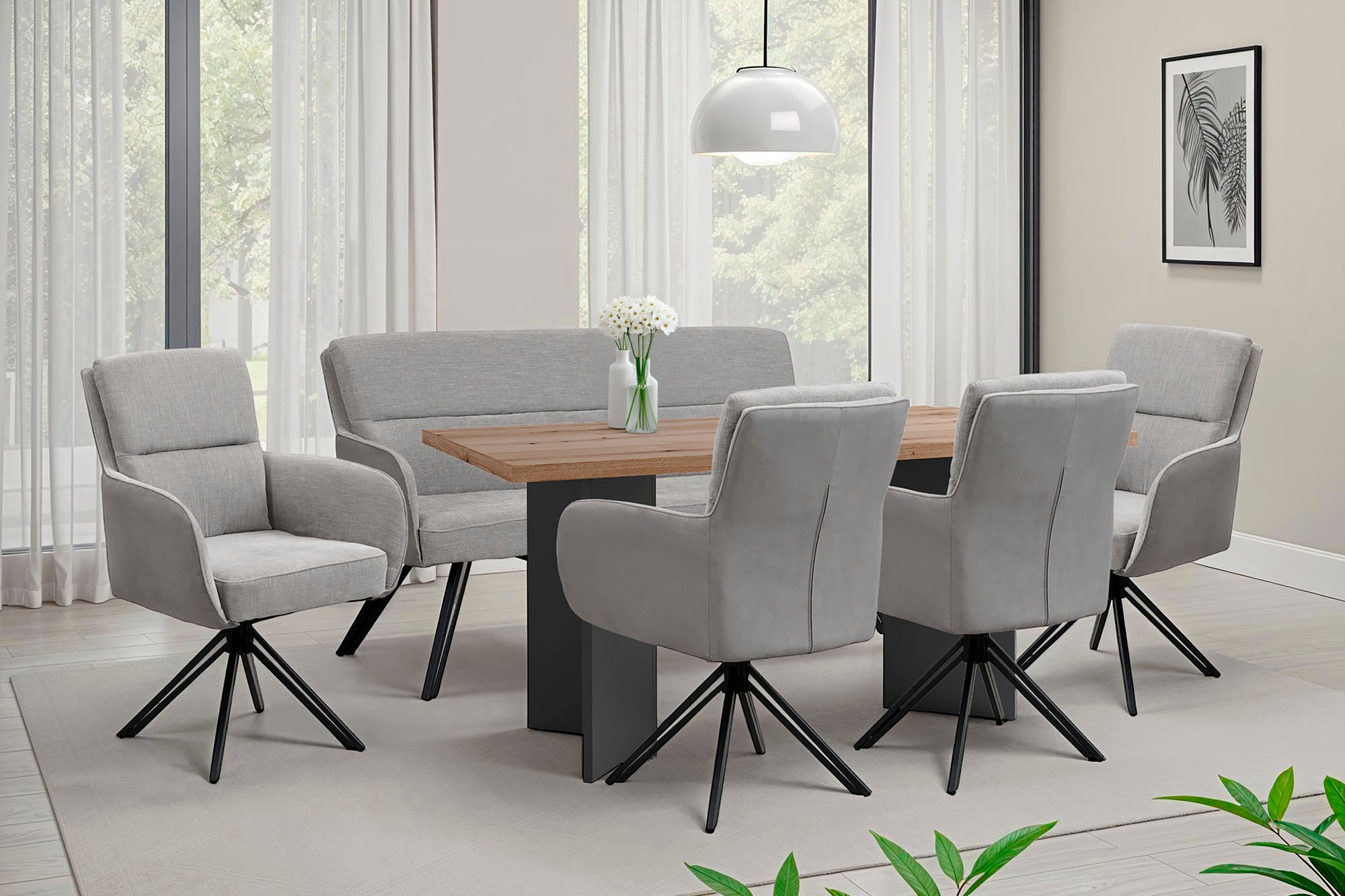 byLIVING Stuhl 2-er Set TINO / Bezug Webstoff-Mikrofaser in schwarz oder hellgrau, Gestell in schwarz / 360° drehbar / Esszimmerstuhl / Küchenstuhl / B 62 x H 94 x T 70 cm