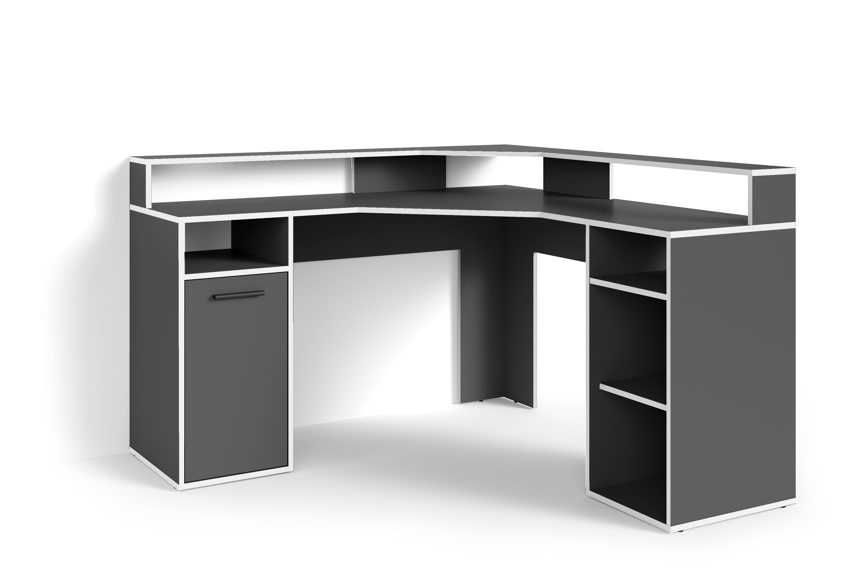 Schreibtisch FOX / Gaming-Tisch in anthrazit, weiß, Old Wood (Altholz-Optik) oder Artisan Eiche (Eiche-Optik) / Mit viel Stauraum und großer Tischplatte / Computer-Tisch / PC / Arbeits-Tisch / B 139, H 90,8, T 139 cm
