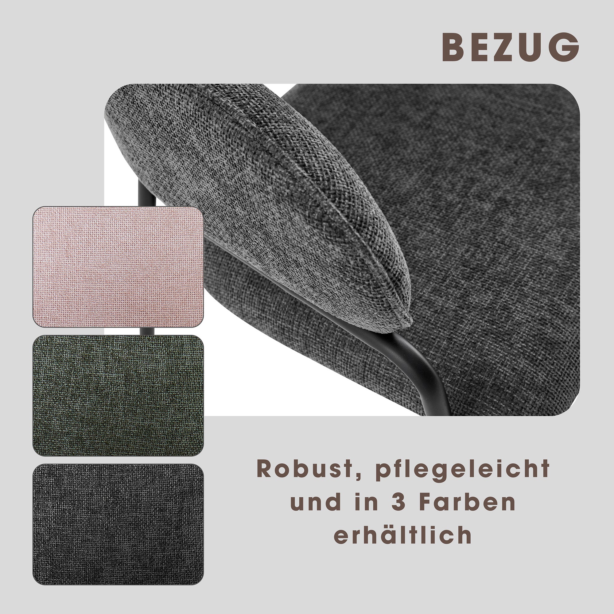 Stuhl 2-er Set CURVE / Webstoffbezug in dunkelgrau, dunkelgrün oder taupe, Gestell in schwarz / Esszimmerstuhl / Küchenstuhl / Maße: B 60 x H 86 x T 58 cm