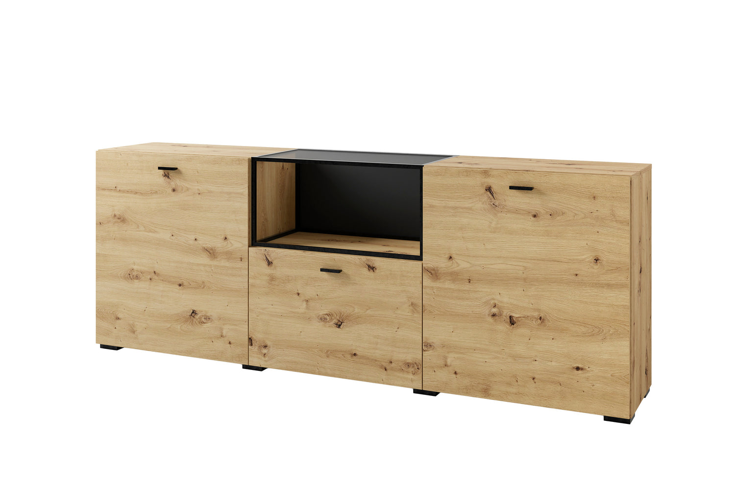 byLIVING Sideboard FRAME / Artisan Eiche (Eiche-Optik) / Fach mit Metallrahmen und Glasablage, verstellbare Böden / Anrichte / Kommode / Maße: B 200, H 75,5, T 37,5 cm