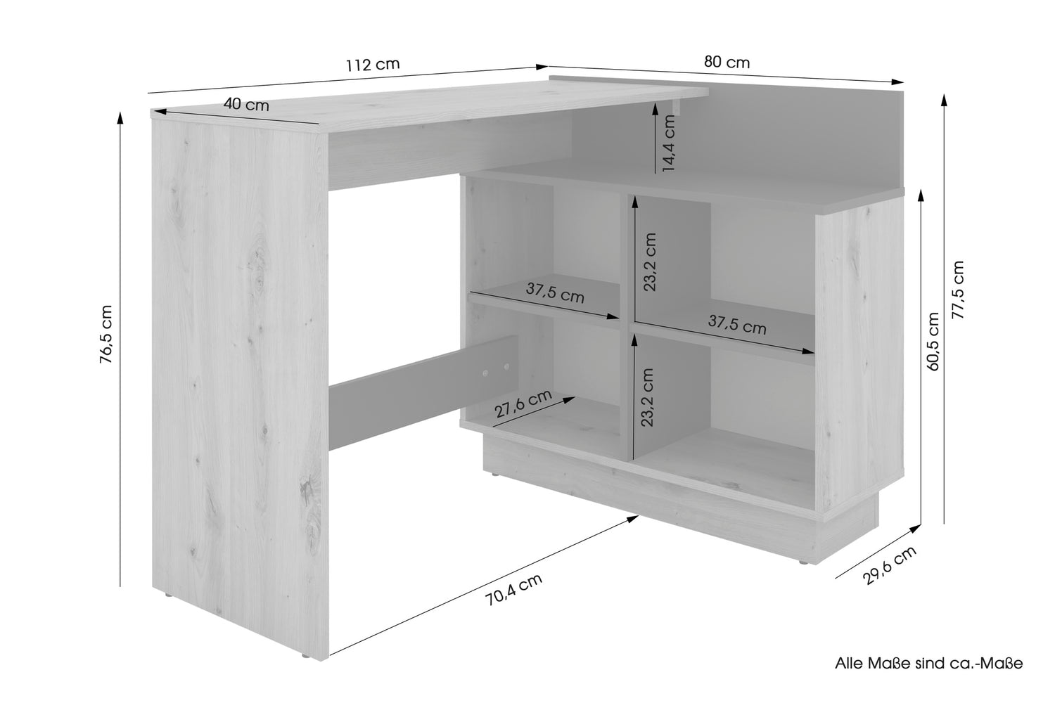 byLIVING Schreibtisch BERNI / Gaming-Tisch in weiß oder Artisan Eiche (Eiche-Optik) mit graphit / Mit viel Stauraum und großer Tischplatte / Computer-Tisch / PC / Arbeits-Tisch / rechts-links montierbar / B 112, H 77,5, T 80 cm