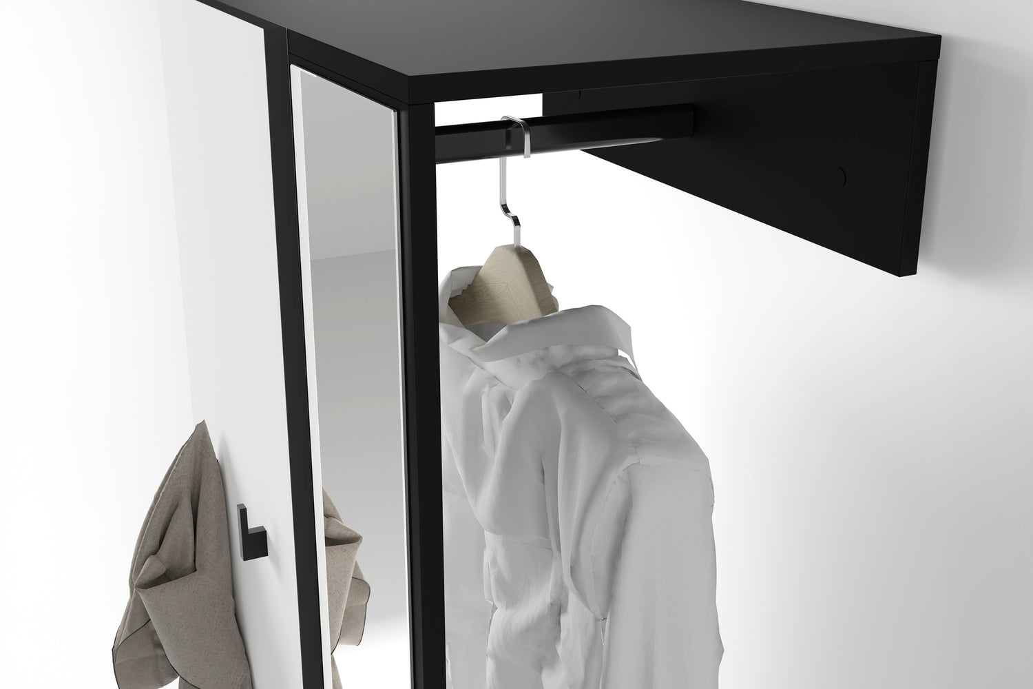 byLIVING Kompaktgarderobe ANDORRA / Artisan Eiche (Eiche-Optik) oder weiß mit schwarz / Spiegel, Kleiderstange und Schuhfächer / Garderobenschrank / Flurgarderobe / Maße: B 55, H 187,5, T 40,5 cm