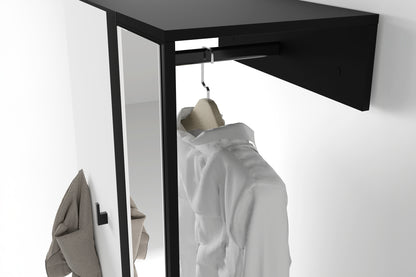 byLIVING Kompaktgarderobe ANDORRA / Artisan Eiche (Eiche-Optik) oder weiß mit schwarz / Spiegel, Kleiderstange und Schuhfächer / Garderobenschrank / Flurgarderobe / Maße: B 55, H 187,5, T 40,5 cm