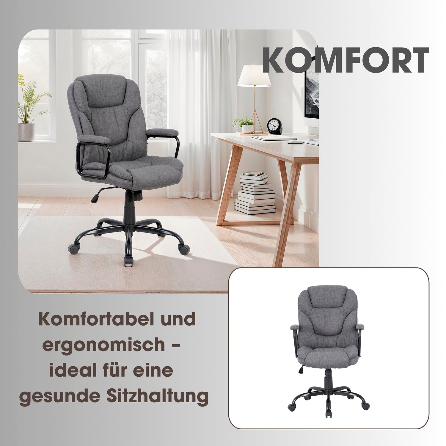 byLIVING Chefsessel STING/ Gaming-Chair/ Metall schwarz pulverbeschichtet/ Webstoff grau/ Armlehnen gepolstert/ Wippmechanik/ Sicherheitsdoppelrollen / B 57, H 99-109, T 67 cm