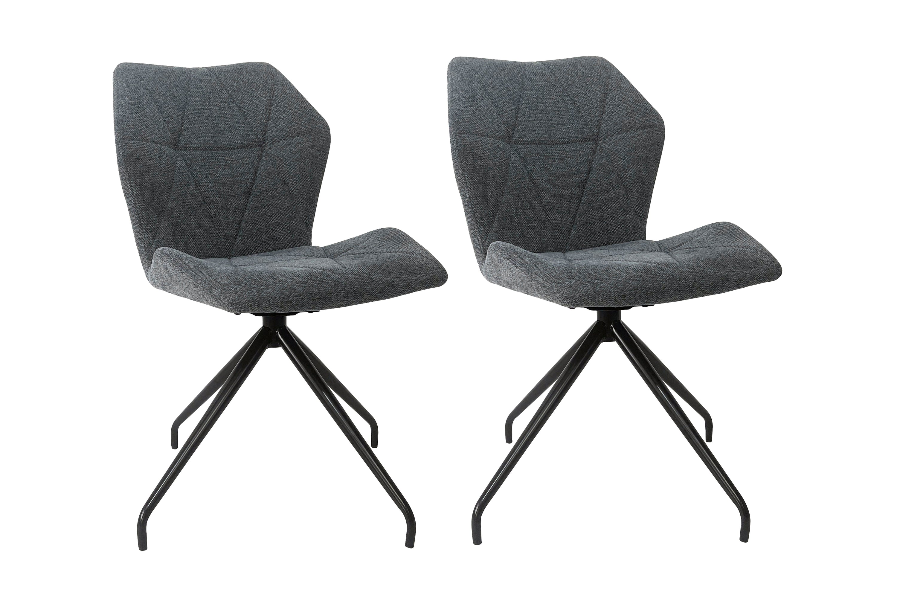 Esszimmerstuhl 2er Set IMKE / Kunstleder grau oder schwarz / Gestell Metall schwarz / Sitzschale 360° drehbar / Esszimmerstuhl / Diamanten-Steppung / B 52, H 90,5, T 62 cm