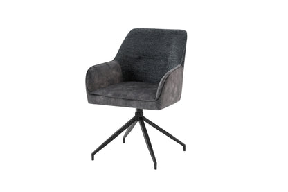 Esszimmerstuhl 2er Set JACKY / Vintage Velvet-Bouclé anthrazit / Gestell Metall schwarz / Sitzschale 360° drehbar / Esszimmerstuhl / Wohnzimmerstuhl / B 62, H 87, T 56 cm
