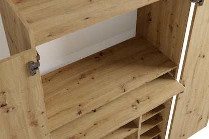 Sekretär JANNE / Sekretär matt weiß oder Artisan Eiche (Eiche-Optik) / Office-Schrank mit 2 Türen / platzsparend / Grifflos / B 80, H 141, T 40 cm