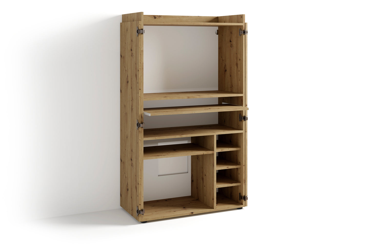 Sekretär JANNE / Sekretär matt weiß oder Artisan Eiche (Eiche-Optik) / Office-Schrank mit 2 Türen / platzsparend / Grifflos / B 80, H 141, T 40 cm