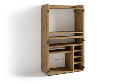 Sekretär JANNE / Sekretär matt weiß oder Artisan Eiche (Eiche-Optik) / Office-Schrank mit 2 Türen / platzsparend / Grifflos / B 80, H 141, T 40 cm