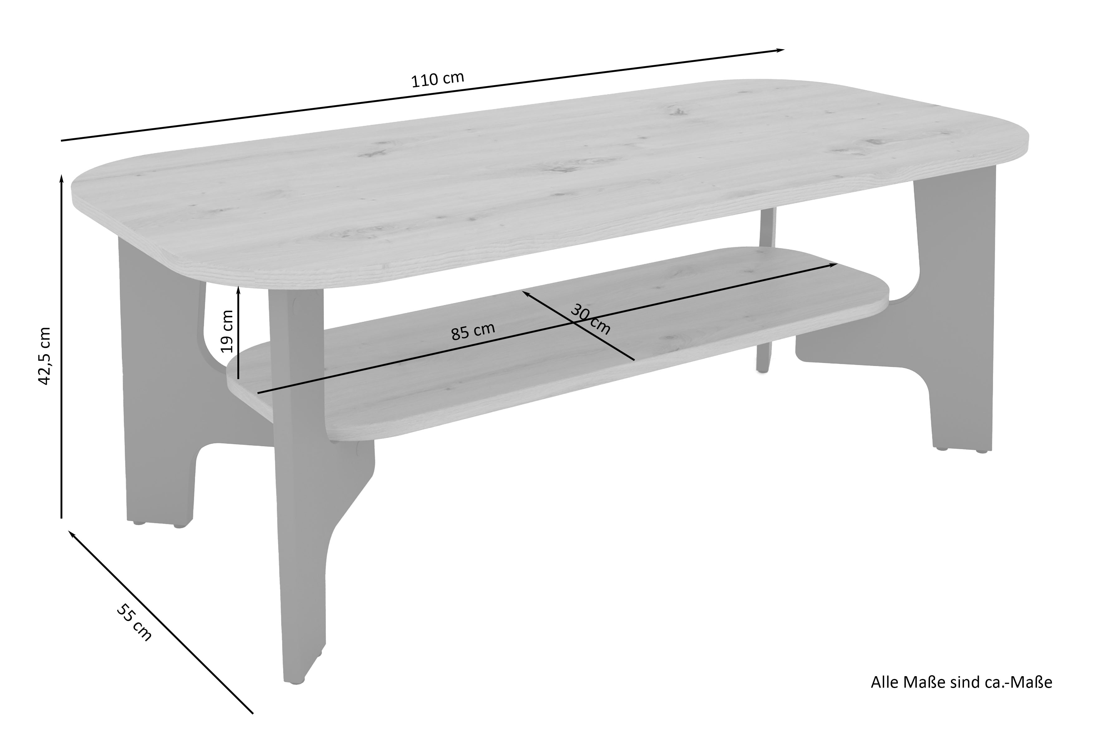 Couchtisch JONNY / Melamin Artisan Eiche (Eiche-Optik), Old Wood (Altholz-Optik) oder weiß, Melamin Anthrazit / B 110, H 42,5, T 55 cm / mit Ablageboden