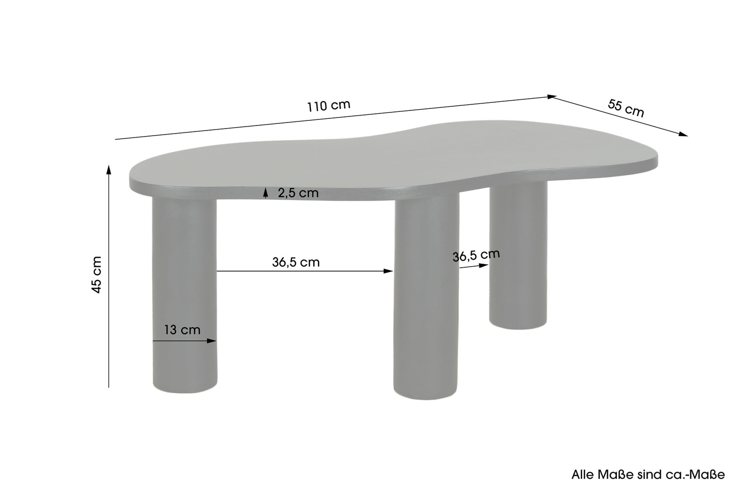 byLIVING Couchtisch ETHAN / Tischplatte und Gestell in schwarz oder naturfarben (Akazie) / Wohnzimmertisch / Beistelltisch / Maße: B 110, H 45, T 55 cm