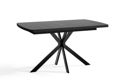 KÖLN Esstisch / Tischplatte Eiche schwarz / Gestell Metall schwarz / mit Auszug / B 140 - 180, H 75, T 90 cm