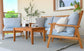 Outdoor Sofa-Set LA PALMA / Akazie massiv, natur / Webstoff hellgrau / 2-Sitzer: B 134, H 75, T 75 cm, Sessel (2x): B 70, H 75, T 75 cm, Couchtisch: B 100, H 40, T 50 cm