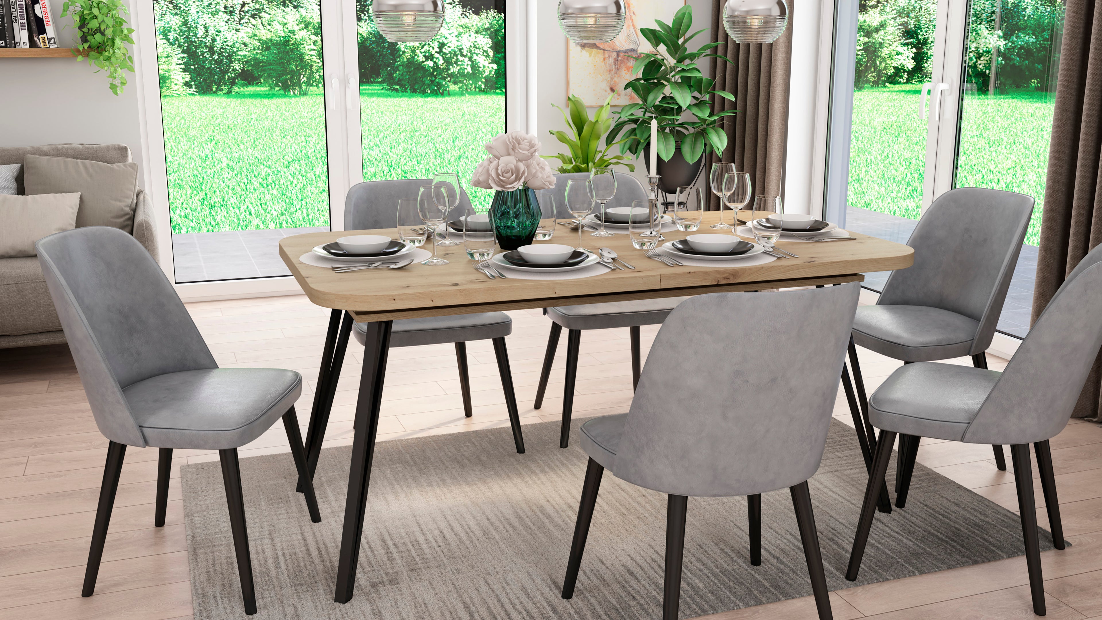 Esszimmertisch LIFE / Eiche-Optik braun / großer Auszugstisch 160 cm bis 240 cm / Tisch mit Ausziehfunktion / Tisch mit Synchronauszug und 2 Einlegeplatten / 160-240 x 90, H 76 cm