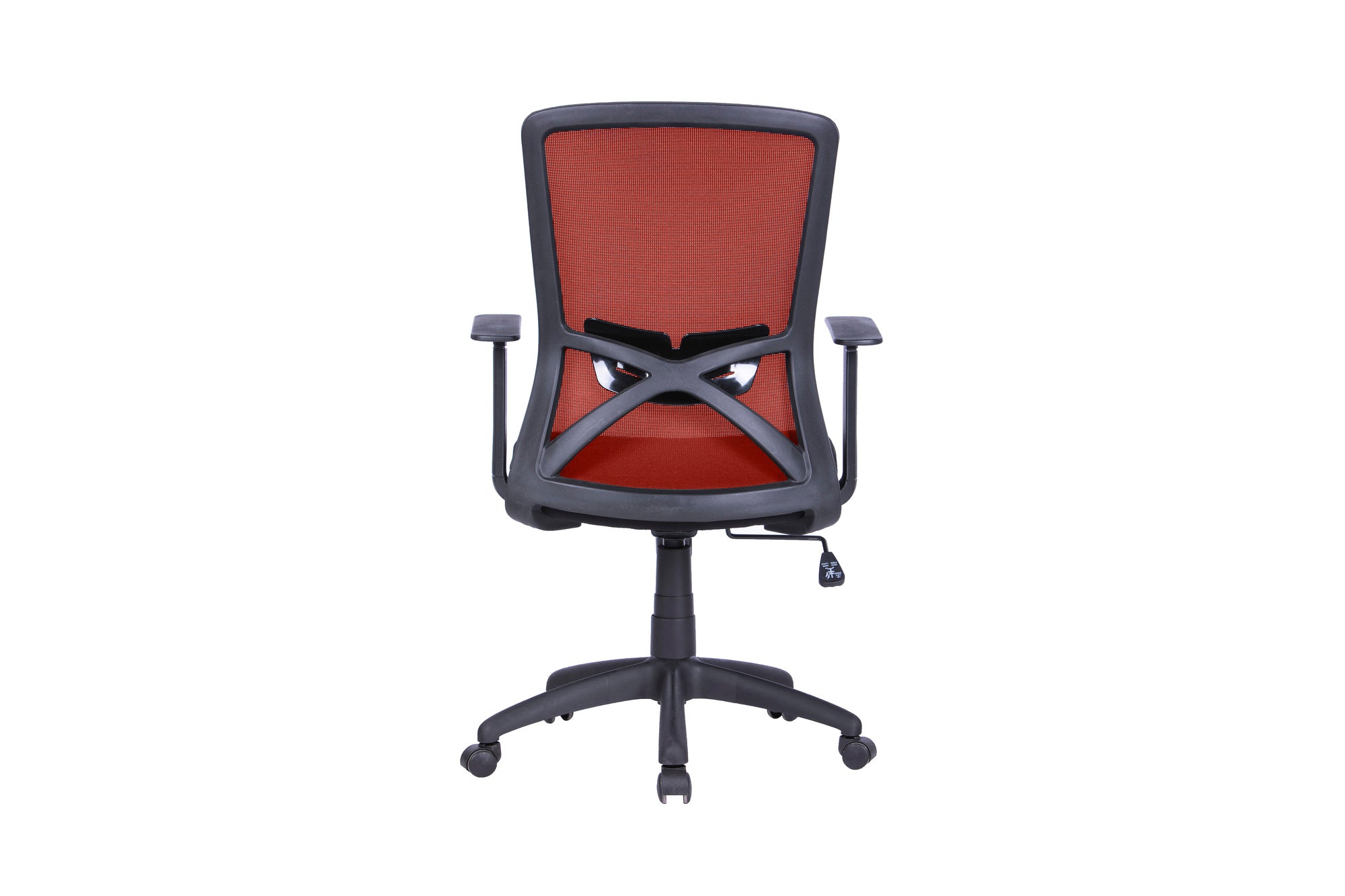 Chefsessel Long / Kunststoff schwarz / Bezug Stoff / Mesh schwarz oder rot / Wippmechanik / Sicherheitsklemmschutz/Höhenverstellung / gebremste Sicherheitsrollen / B 52,5, H95,5-103, T 60,5