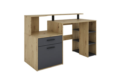 Schreibtisch LOUIS / Inkl. 1 Tür + 1 Schubkasten + 3 offenen Fächern / Weiß, Artisan Eiche (Eiche-Optik) oder Old Wood (Altholz-Optik) / Computertisch / XXL-Tisch / Arbeitstisch / Holztisch / Bürotisch / 140 x 89 x 55 cm (BxHxT)