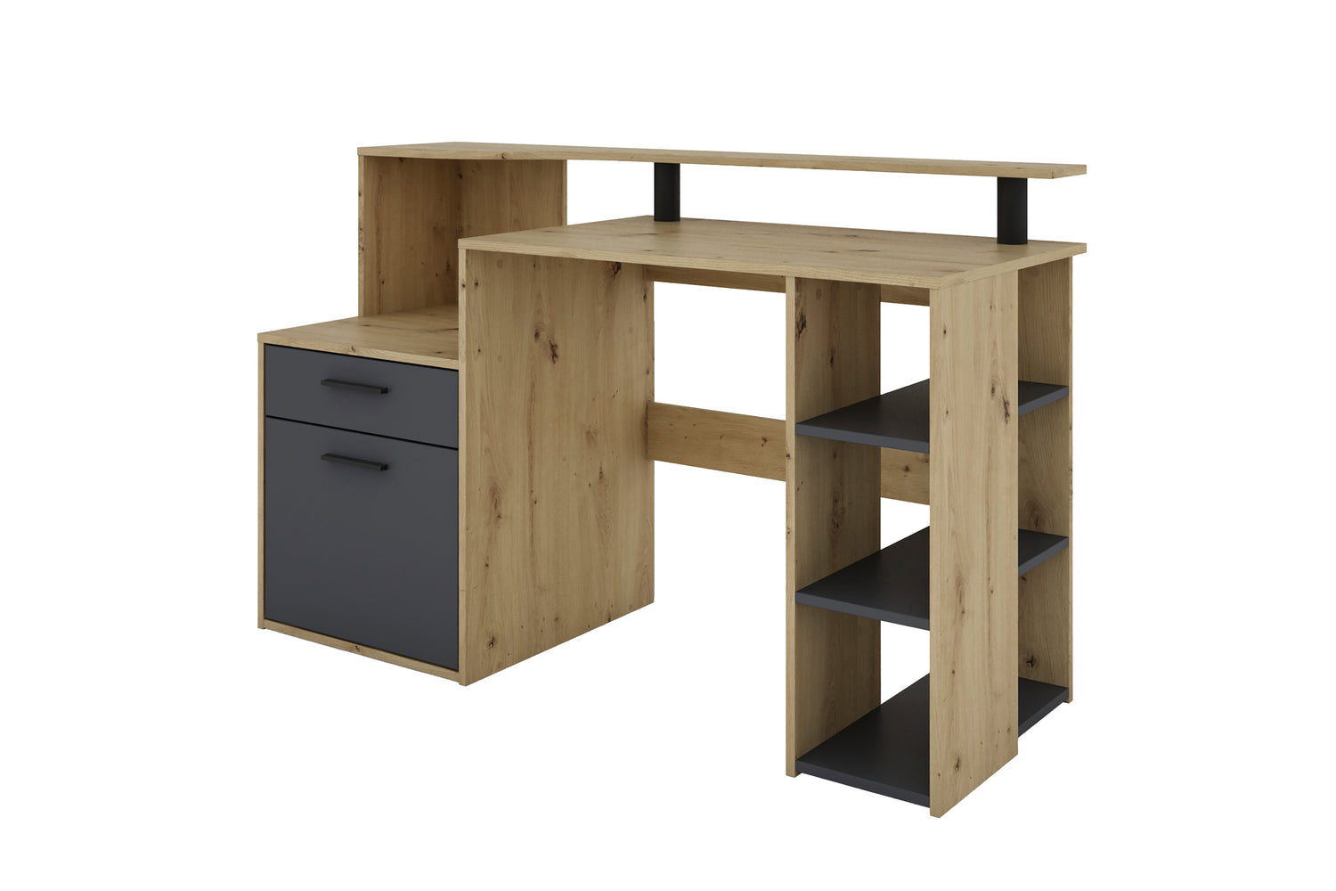Schreibtisch LOUIS / Inkl. 1 Tür + 1 Schubkasten + 3 offenen Fächern / Weiß, Artisan Eiche (Eiche-Optik) oder Old Wood (Altholz-Optik) / Computertisch / XXL-Tisch / Arbeitstisch / Holztisch / Bürotisch / 140 x 89 x 55 cm (BxHxT)