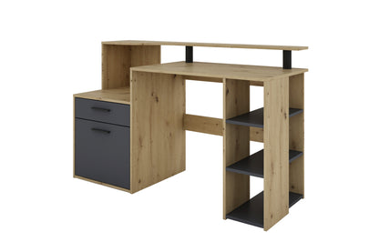 Schreibtisch LOUIS / Inkl. 1 Tür + 1 Schubkasten + 3 offenen Fächern / Weiß, Artisan Eiche (Eiche-Optik) oder Old Wood (Altholz-Optik) / Computertisch / XXL-Tisch / Arbeitstisch / Holztisch / Bürotisch / 140 x 89 x 55 cm (BxHxT)