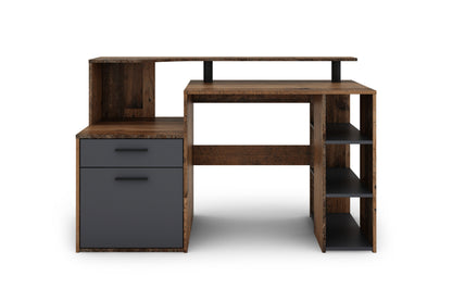 Schreibtisch LOUIS / Inkl. 1 Tür + 1 Schubkasten + 3 offenen Fächern / Weiß, Artisan Eiche (Eiche-Optik) oder Old Wood (Altholz-Optik) / Computertisch / XXL-Tisch / Arbeitstisch / Holztisch / Bürotisch / 140 x 89 x 55 cm (BxHxT)