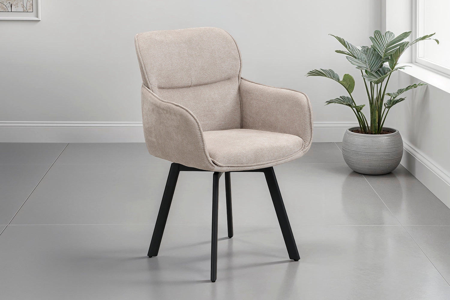 byLIVING Stuhl 2-er Set RICO / Webstoffbezug in dunkelgrau oder taupe, Gestell in schwarz / 360° drehbar / Esszimmerstuhl / Küchenstuhl / B 61 x H 90 x T 63 cm
