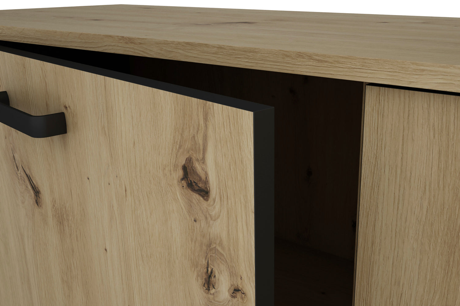 byLIVING Sideboard FARO / Artisan Eiche (Eiche-Optik) oder weiß, Absetzung in schwarz / Stollenoptik / 3 Türen und 3 Schubkästen / verstellbare Einlegeböden / viel Stauraum / Kommode / Anrichte / Maße: B 160, H 84, T 40 cm