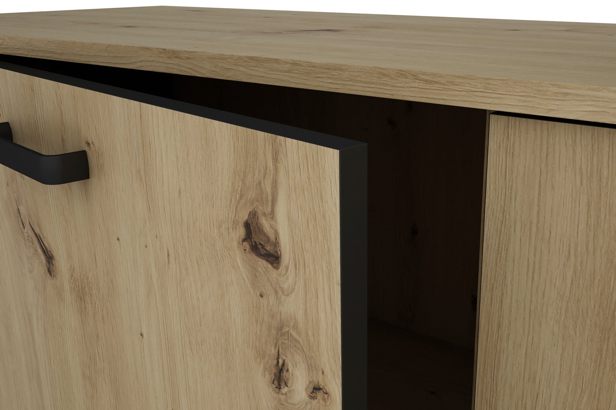 Sideboard FARO / Artisan Eiche (Eiche-Optik) oder weiß, Absetzung in schwarz / Stollenoptik / 3 Türen und 3 Schubkästen / verstellbare Einlegeböden / viel Stauraum / Kommode / Anrichte / Maße: B 160, H 84, T 40 cm