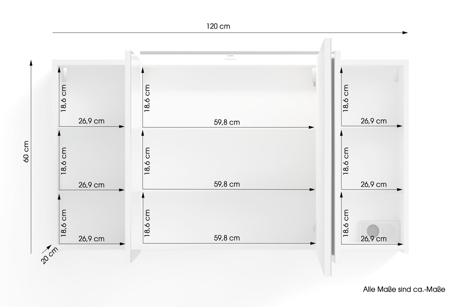 byLIVING Spiegelschrank SPREE / Korpus matt weiß oder anthrazit mit Spiegeltüren / Hängeschrank mit Soft-Close-Funktion / Inklusive LED-Beleuchtung / Badschrank mit Stecker- und Schalterdose / B 120, H 60, T 20 cm